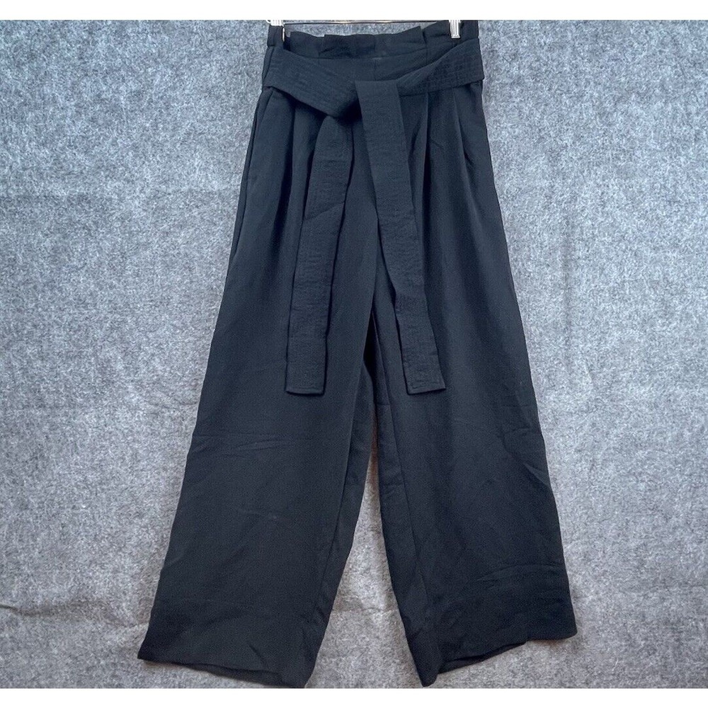 Madewell Pants Women XS Black Wide Leg Pullon Elastic Tie Belt Flowy Lightweight